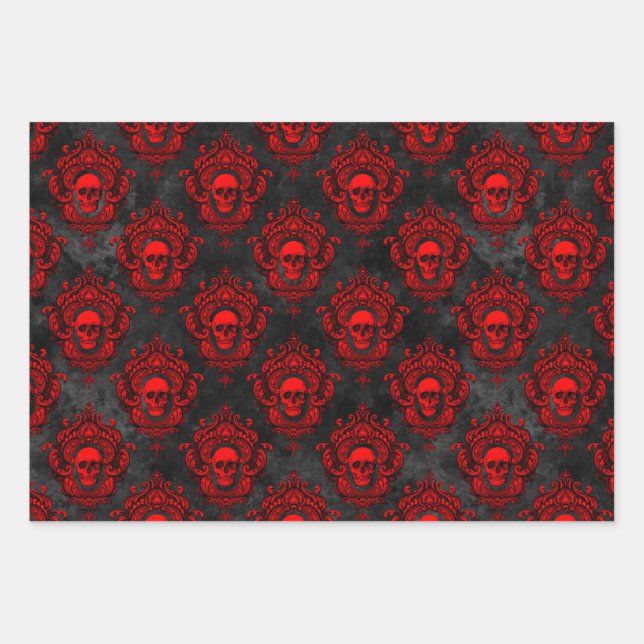 Gothic Red and Black Skull Wrapping Paper (Front)