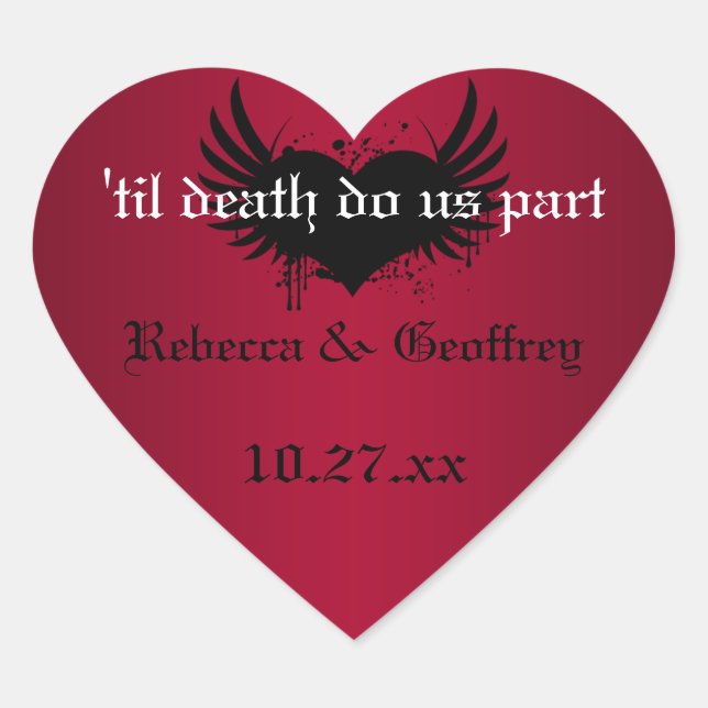 Gothic Red and Black Winged Heart Wedding Sticker (Front)