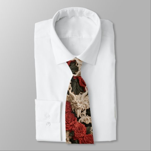 Gothic Red and Cream Baroque Gargoyle Horned Demon Neck Tie