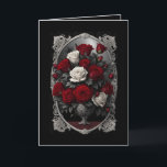 Gothic Red and White Roses Mother's Day Holiday Card<br><div class="desc">Dark red and silver gray-white roses in an ornate vase inside a dark silver gray ornate frame on a black background.  Beautiful Gothic Mother's Day card.</div>