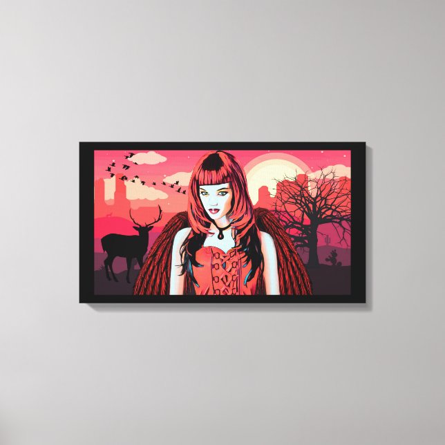 Gothic Red Angel Woman In Desert Original Art  Canvas Print (Front)