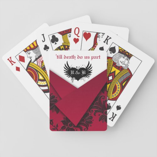 Gothic Red Black and White Floral Playing Cards