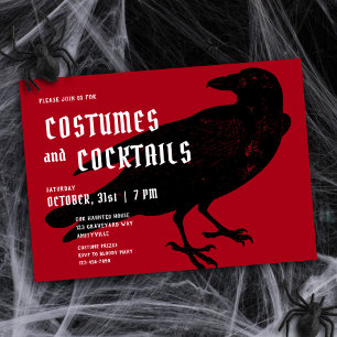 Gothic Red Black Crow Raven Adult Halloween Party Invitation