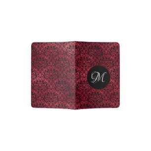 Gothic Red Black Damask Monogram Passport Holder
