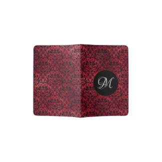 Gothic Red Black Damask Monogram Passport Holder