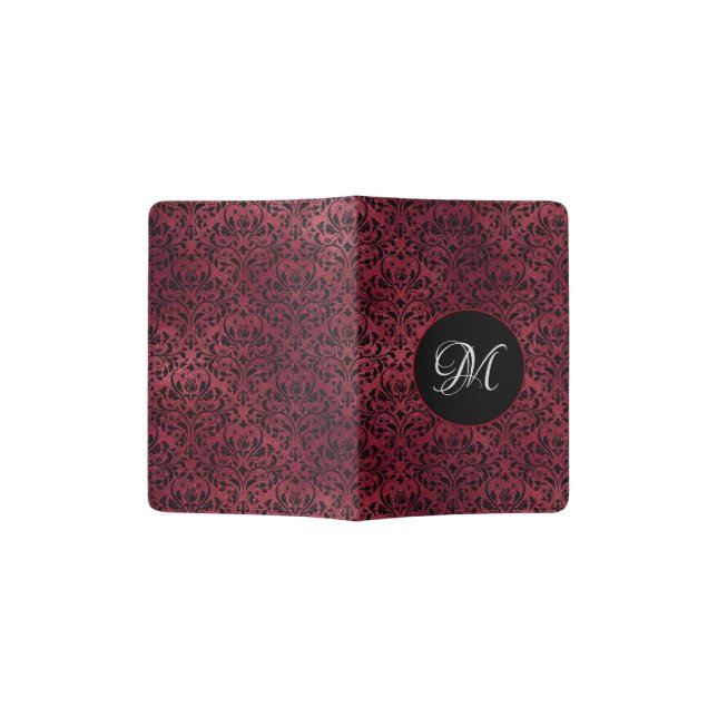 Gothic Red Black Damask Monogram Passport Holder (Opened)