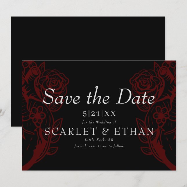 Gothic Red & Black Floral Heart Modern Wedding Sav Save The Date (Front/Back)