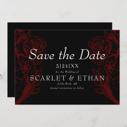 Gothic Red  Black Floral Heart Modern Wedding Sav Save The Date