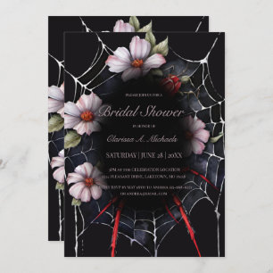 Gothic Red & Black Floral Spider Web Bridal Shower Invitation
