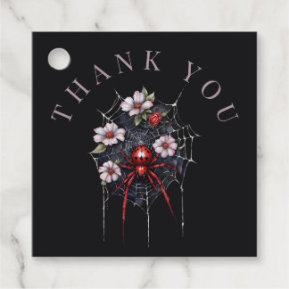 Gothic Red & Black Floral Spiderweb Thank You Favor Tags
