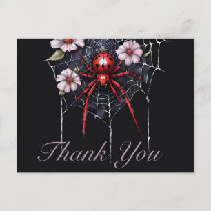 Gothic Red & Black Floral Spiderweb Thank You Postcard