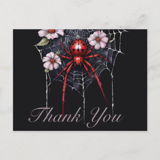 Gothic Red & Black Floral Spiderweb Thank You Postcard