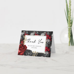 Gothic Red Black Floral Wedding Letterpress Thank You Card