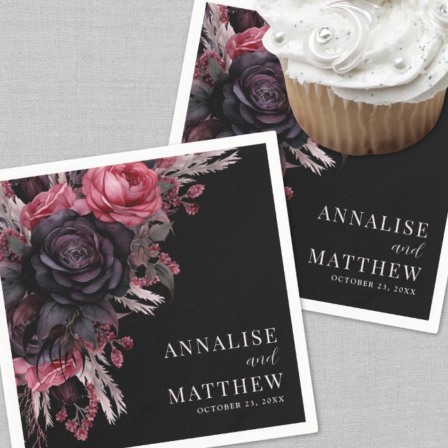 Gothic Red Black Floral Wedding Napkins (Gothic Red Black Floral Wedding Napkins)