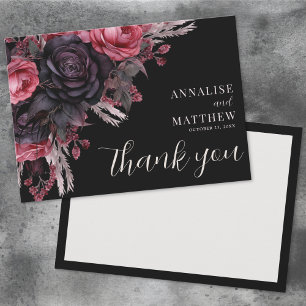 Gothic Red Black Floral Wedding Thank You Card
