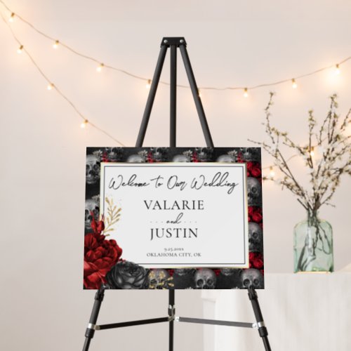 Gothic Red Black Floral Welcome Wedding Foam Board