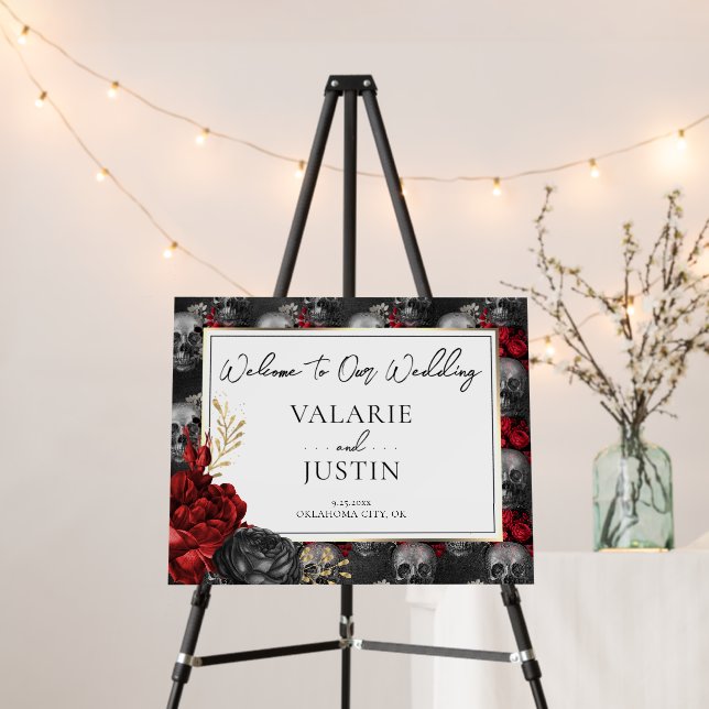 Gothic Red Black Floral Welcome Wedding Foam Board (In Situ (Stand))