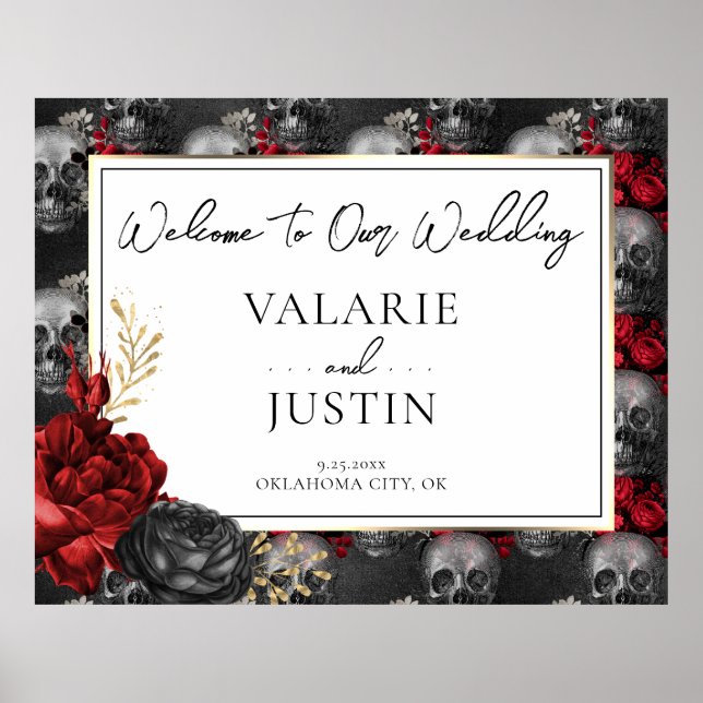Gothic Red Black Floral Welcome Wedding Foam Board Poster (Front)