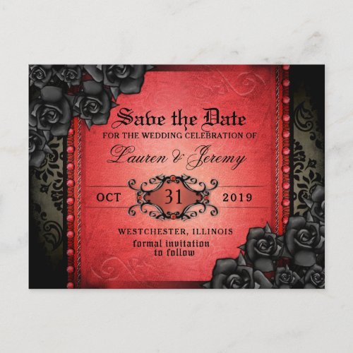 Gothic Red  Black Halloween Save Date PostCard