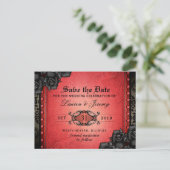 Gothic Red & Black Halloween Save Date PostCard (Standing Front)