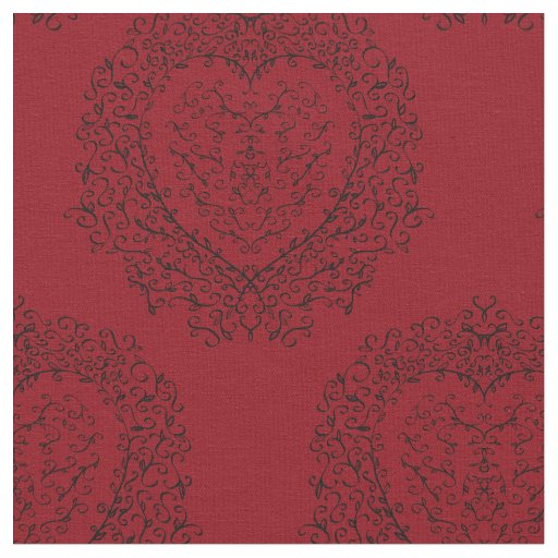 Gothic Red Black Heart Fabric