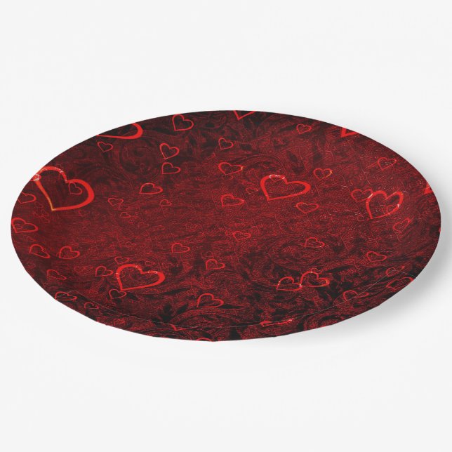 Gothic Red Black Hearts Paper Plates (Angled)