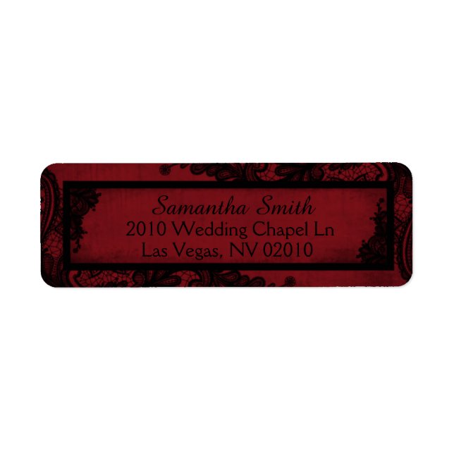 Gothic Red Black Lace Grunge Wedding Labels (Front)