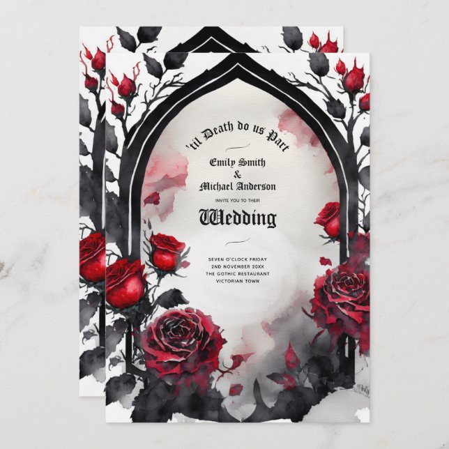 Gothic Red Black Roses Til Death Do Us Part Invitation (Front/Back)