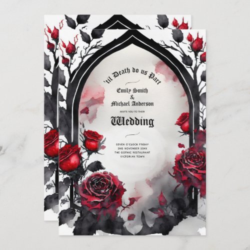 Gothic Red Black Roses Til Death Do Us Part Invitation