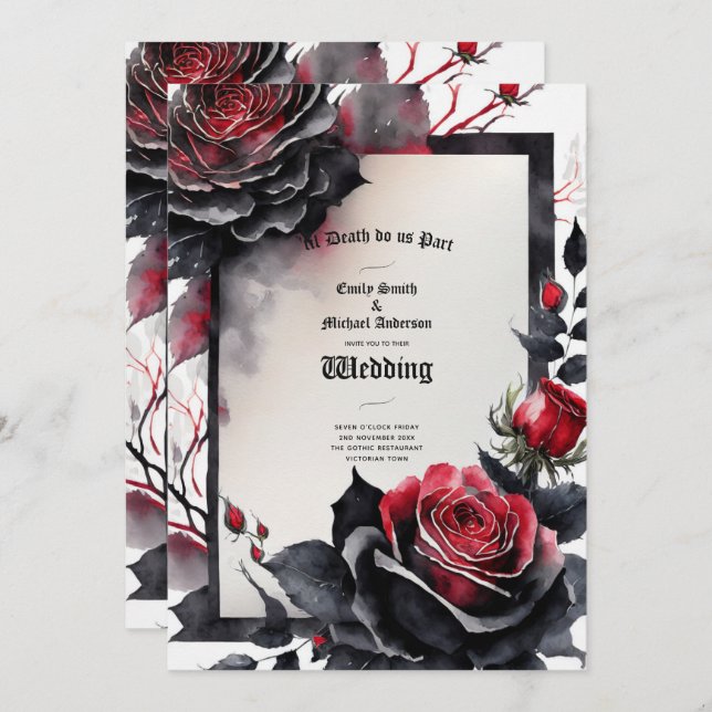 Gothic Red Black Roses Til Death Do Us Part Invitation (Front/Back)
