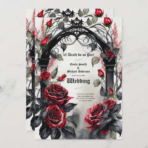 Gothic Red Black Roses Til Death Do Us Part Invitation
