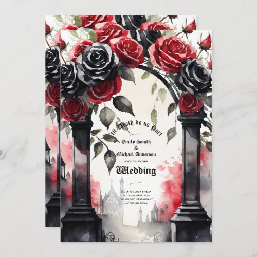 Gothic Red Black Roses Til Death Do Us Part Invitation