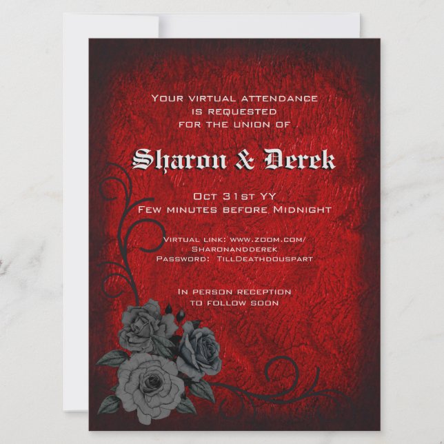 Gothic Red Black Roses Virtual Wedding Invitation (Front)