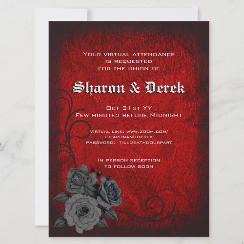 Gothic Red Black Roses Virtual Wedding Invitation