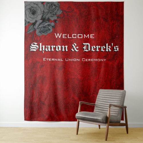 Gothic Red Black Roses Welcome Wedding Tapestry