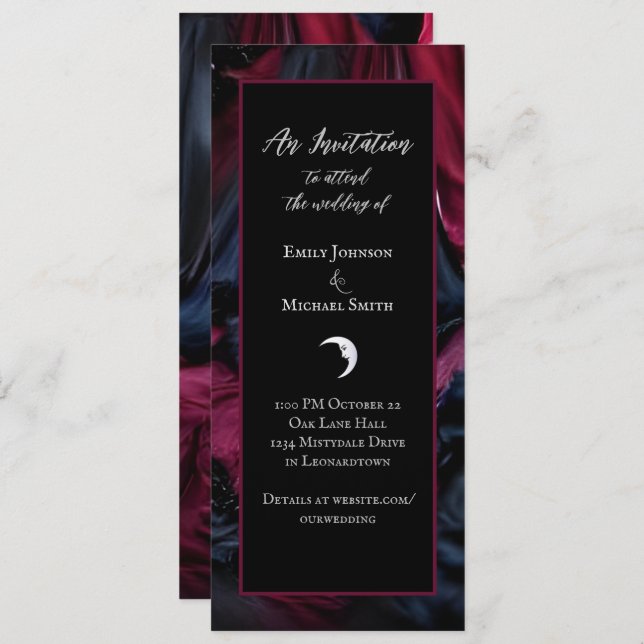 Gothic Red & Black Satin Drape Halloween Wedding Invitation (Front/Back)