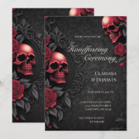 Gothic Red & Black Skull & Rose Damask Handfasting