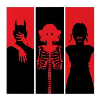 Gothic Red Black Victorian Silhouette Triptych