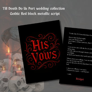 Gothic Red & Black Wedding Vow Letter – his Vows Card