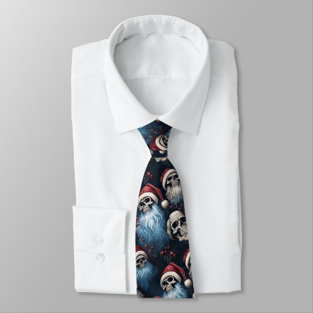 Gothic Red Blue Themed Santa Skulls Men's Gothmas Neck Tie (Tied)