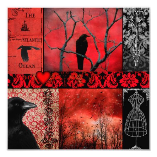 Gothic Red Crow Collage Photo Print
