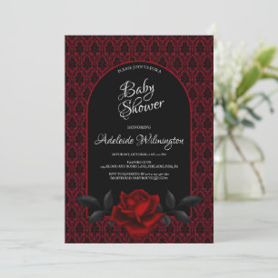 Gothic Red Damask Rose Baby Shower Invitation