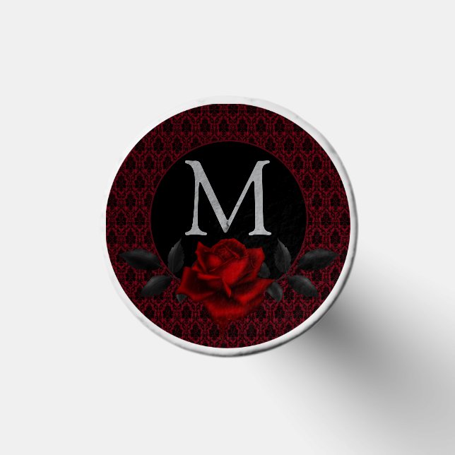 Gothic Red Damask Rose Monogram Golf Tees (Top)