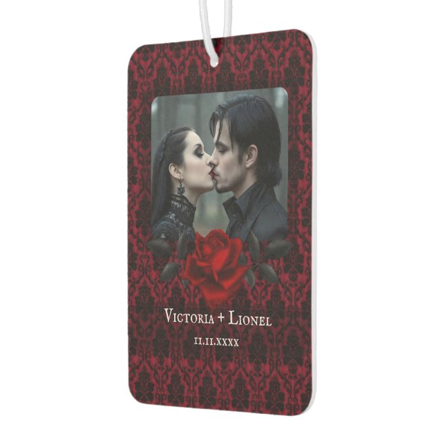 Gothic Red Damask Rose Personalized Air Freshener (Left)