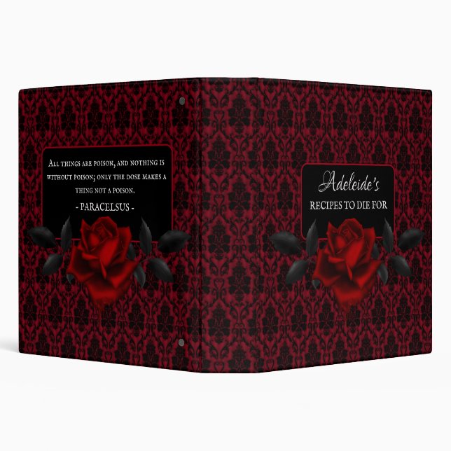 Gothic Red Damask Rose Wedding 3 Ring Binder (Background)