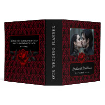 Gothic Red Damask Rose Wedding 3 Ring Binder