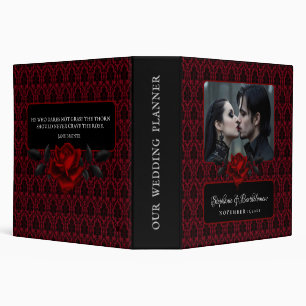 Gothic Red Damask Rose Wedding 3 Ring Binder