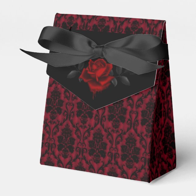 Gothic Red Damask Rose Wedding Favor Boxes (Front Side)