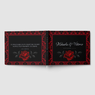 Gothic Red Damask Rose Wedding Foil Guest Book