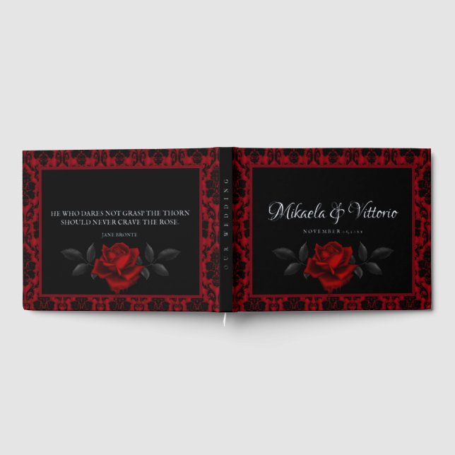 Gothic Red Damask Rose Wedding Foil Guest Book (Full)